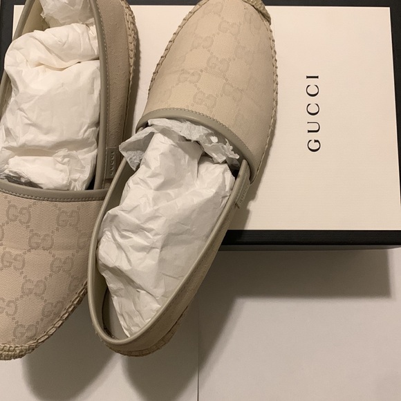 Gucci white Gg canvas leather trim espadrilles flats | size 39 - Picture 4 of 6